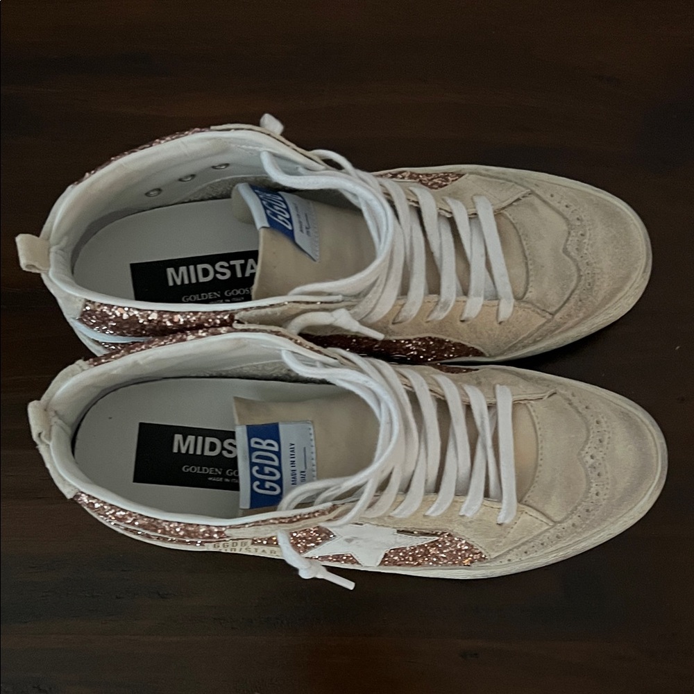Golden Goose Midstar Women's Sneakers - Rose Gold Glitter and White - Picture 8 of 14